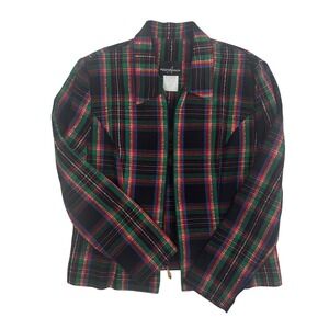 Vintage Plaid Blazer Jacket Women's Size 12 Zip Front Gold Accent